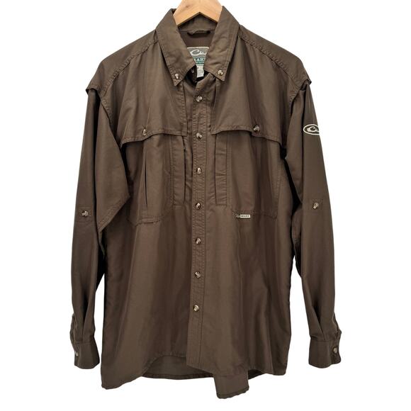 Drake Waterfowl Shirt Mens Medium M Brown Long Sleeve Vented Button Down Active - Picture 1 of 8